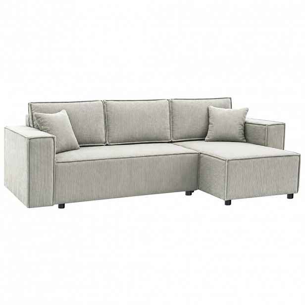 Beautysofa ROHOVÁ ROZKLÁDACÍ POHOVKA Neapol s úložným prostorem, 255 cm, manšestrová látka, béžová