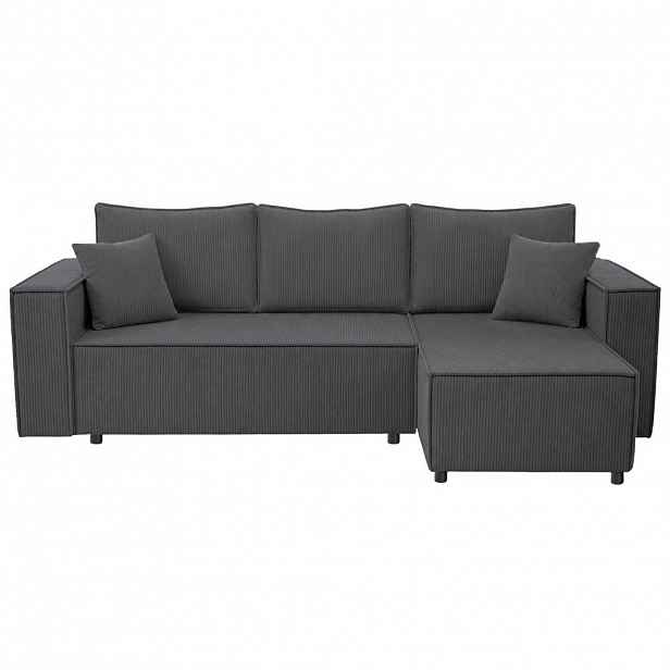 Beautysofa ROHOVÁ ROZKLÁDACÍ POHOVKA Neapol s úložným prostorem, 255 cm, manšestrová látka, tmavě šedá