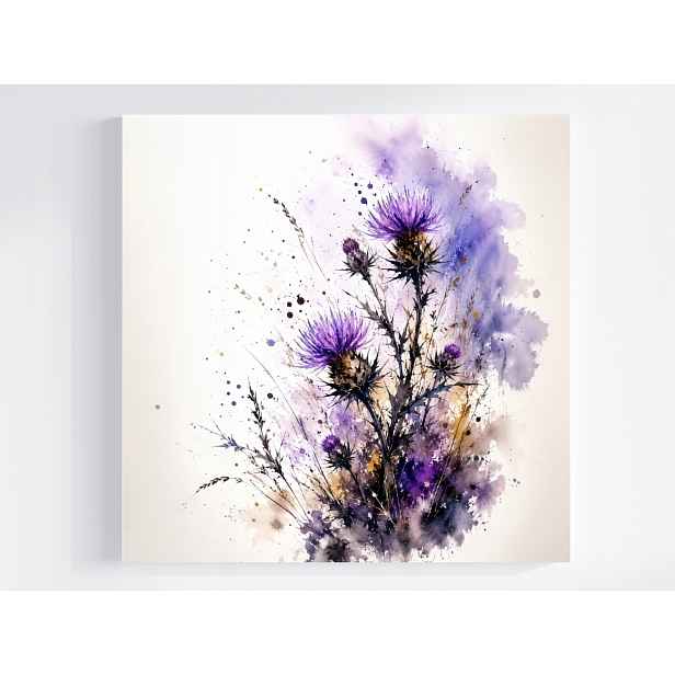 Obraz Na Plátně Canvas Akvarel Příroda Zahrada Louka Květiny Bodlák 60x60