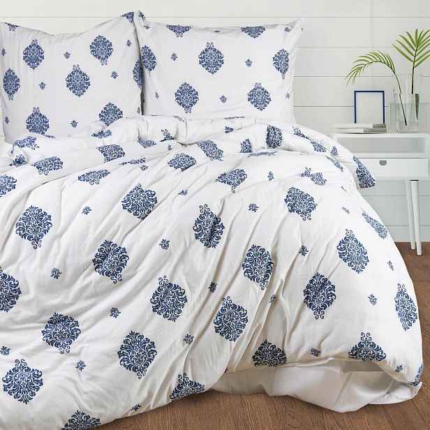 Povlečení jersey 220x200 Ornamenty bílá tmavě modrá 2203 Jerseylove