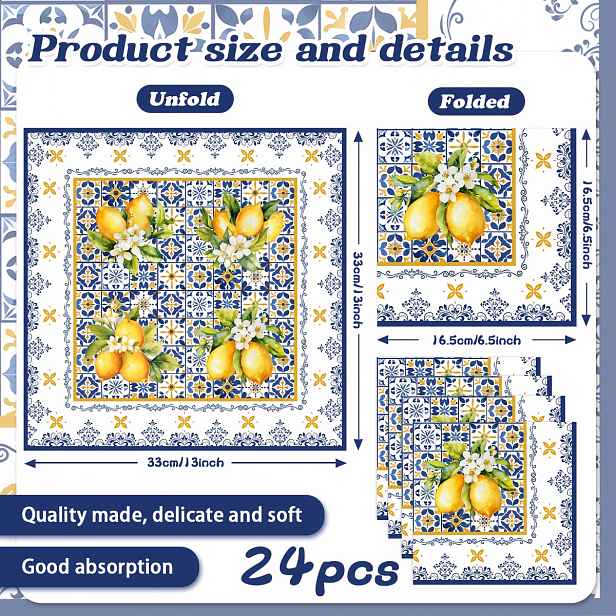 TEMU A Porcelánové ubrousky s citronů a květin na párty, večeři, oběd, vhodné pro setkání, čajové večírky, narozeninové oslavy, dekorace stolu na