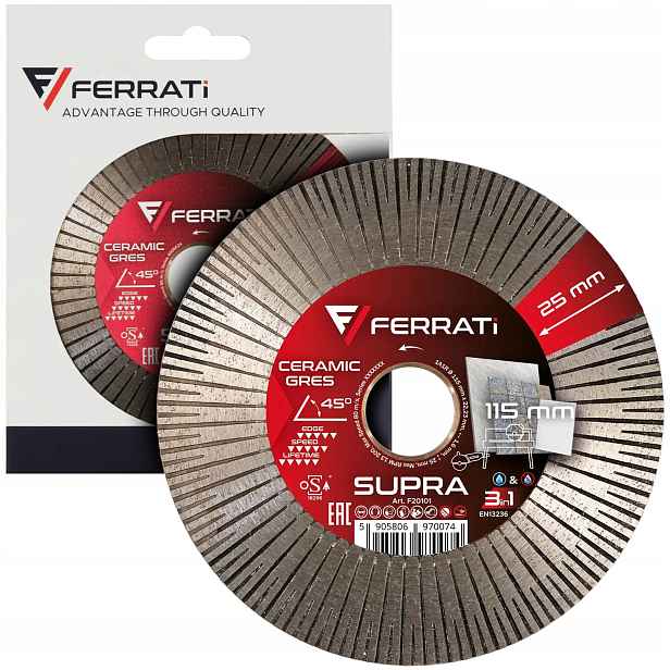 Ferrati Supra 115 x 22,23 mm – Diamantový kotouč pro řezání slinuté dlažby a keramiky