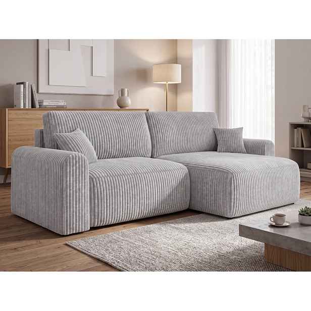 Rozkládací oboustranná sedací souprava do L NORDEN TILIA 250x140 cm, světle šedá