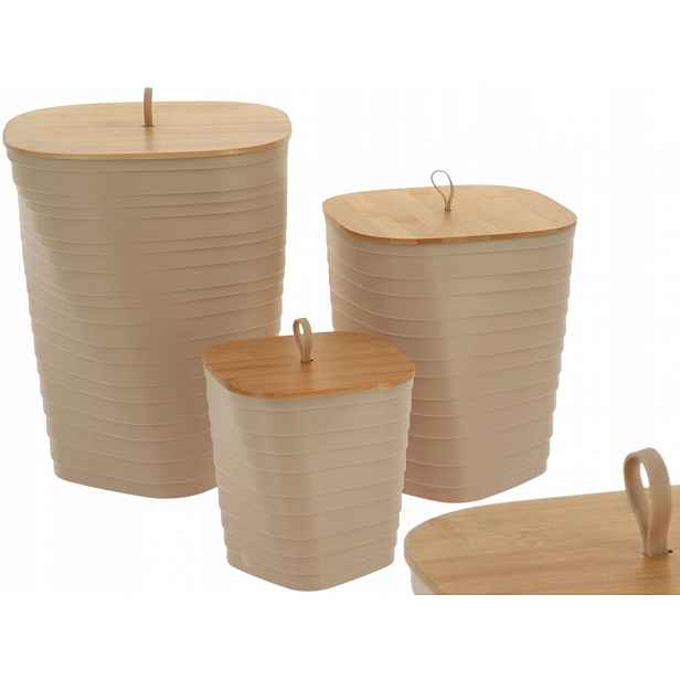 Set 3 ks Košík do koupelny Bambusové víko na Třídění béžové boho
