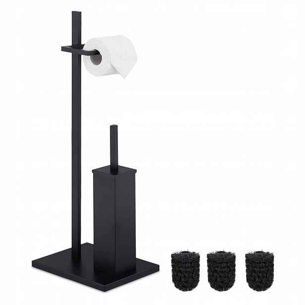 Stojan na toaletní papír s Wc kartáčem, černý, ocel 72,5 cm, 3 nástavce