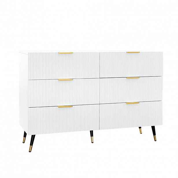 STILVORA KOMODA v bílé a zlaté barvě s moderním designem a 6 zásuvkami, 120×40×77 cm