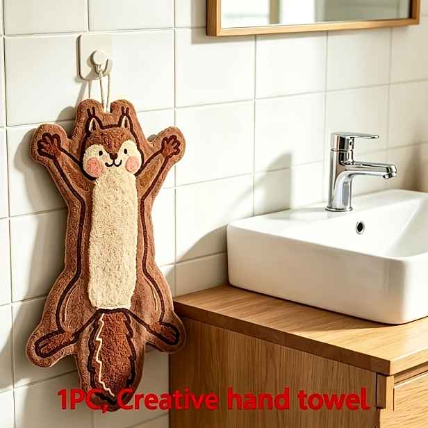 TEMU 1 ks Kreativní závěsná utěrka na nádobí ve tvaru veverky, zesílená korálová fleece rychleschnoucí savá utěrka, vhodná do koupelny, kuchyně a na