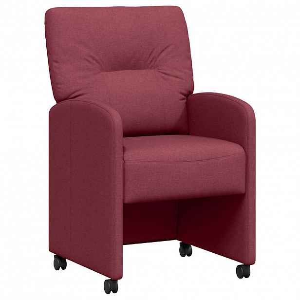 vidaXL Jídelní židle na kolečkách 2 ks textil vínová červená