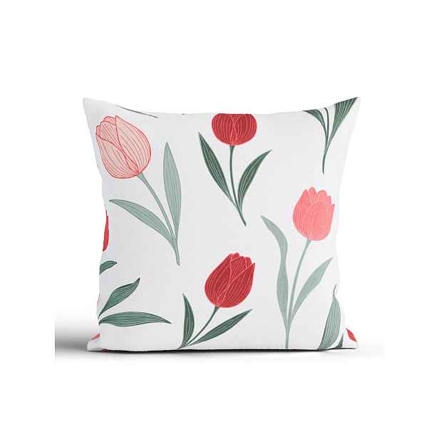 MKLuzkoviny.cz Bavlněný povlak na polštář Renforcé 40 x 40 cm - Květy tulipánů červené
