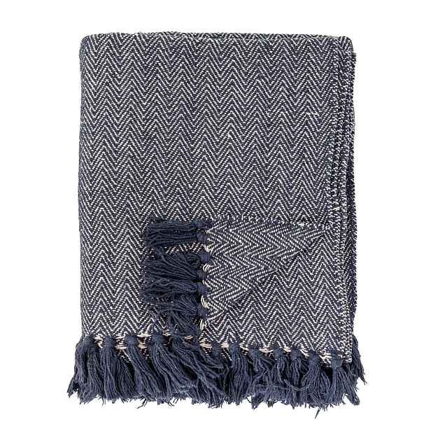 Pléd z recyklované bavlny 160x130 cm HERRINGBONE Bloomingville - modrý