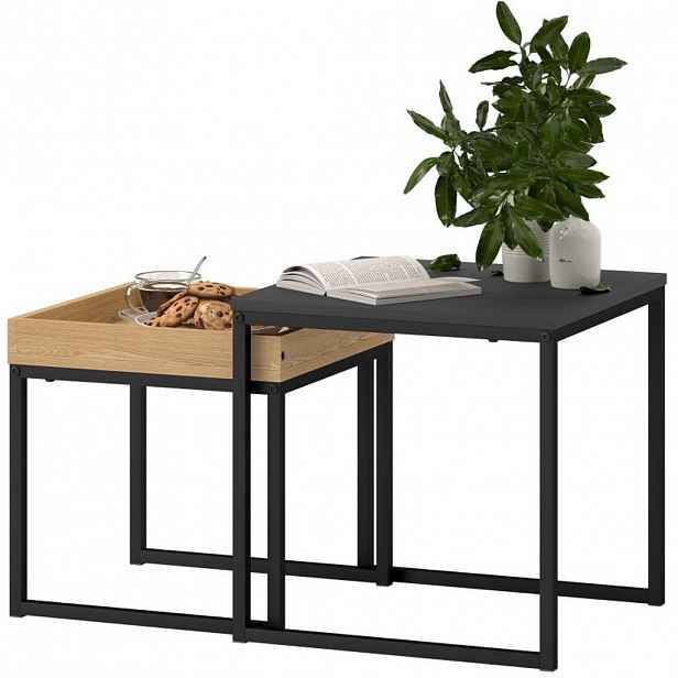 Redom KONFERENČNÍ stolek 45/45/45 cm, 2dílná sada s odnímatelným podnosem, moderní design, Černá