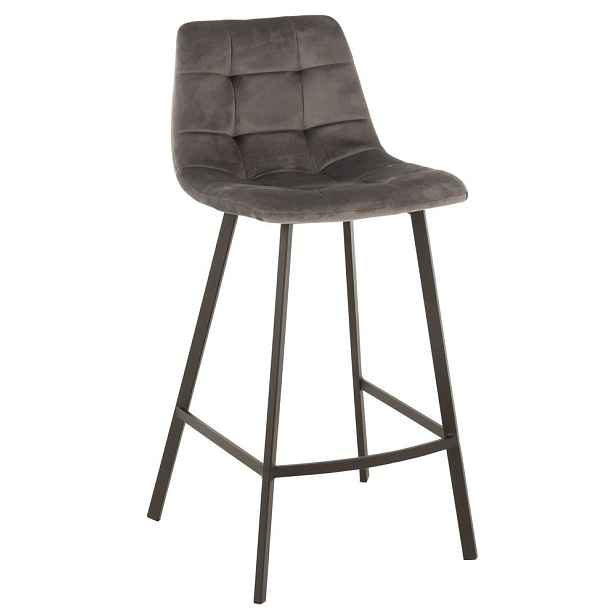 Šedá sametová barová židle Barstool Morgan Grey - 47*43*95cm J-Line by Jolipa