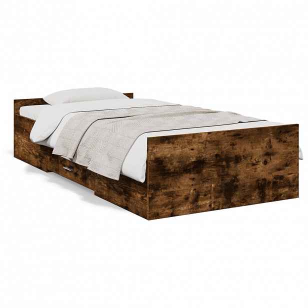 vidaXL Rám postele se zásuvkami kouřový dub 90x190 cm kompozitní dřevo