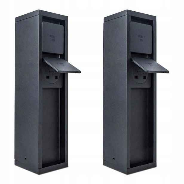 Sada 2 x Venkovní zahradní sloupek černý s zásuvkami 230 V IP54 31 cm
