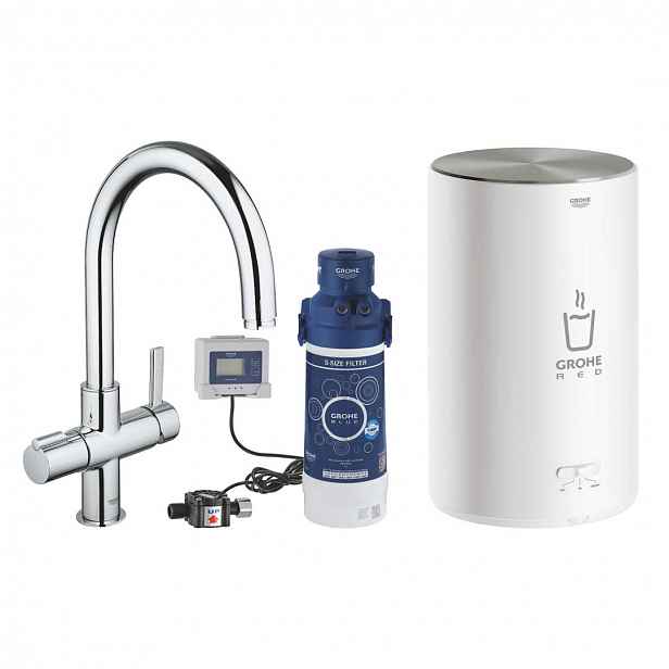Grohe Red - Dřezová baterie Duo s ohřevem vody a filtrací, zásobník M, chrom 30320000
