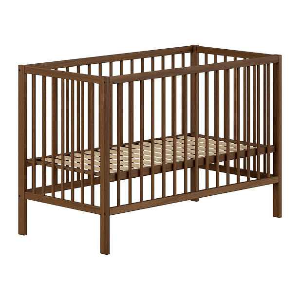 Hnědá postýlka z bukového dřeva s nastavitelnou výškou 60x120 cm Dino – Vipack