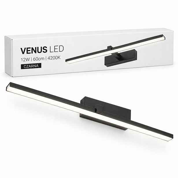 Led koupelnová lampa Venus 12W 60 cm černá nad zrcadlo 4200K IP44 840lm
