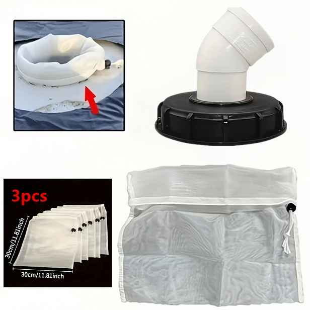 TEMU 3ks Balení Nylonových Filtrů pro IBC Kbelíky - Síťová Vložka 11,81x11,81 Palců se Stahovací Šňůrkou, Ideální pro Větrání, Nádrže na Sběr Dešťové