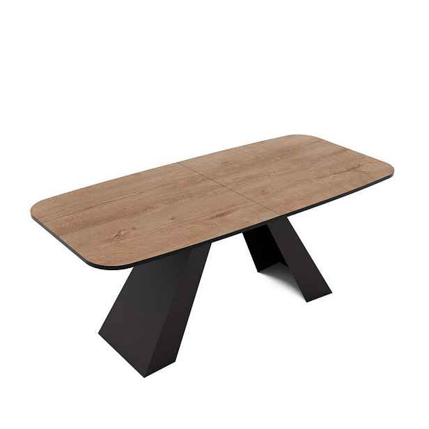 Idohome JÍDELNÍ STŮL ZENITH rozkládací 180/90/76 cm s kovovou podnoží, černý / dub Lefkas