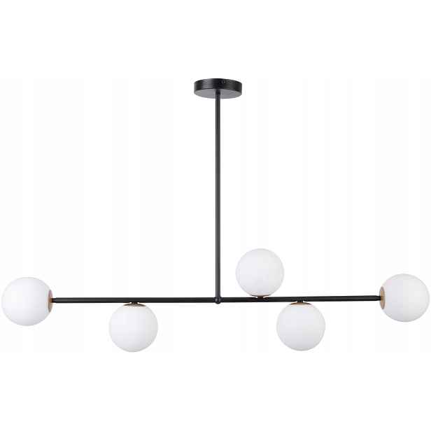 Stropní svítidlo černá, skleněné, bílé koule, podlouhlá, 106 cm, 5 bodů Sigma