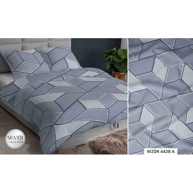 Povlečení saténové 140x200 šedá geometrie se zapínáním na zip Karo Satin