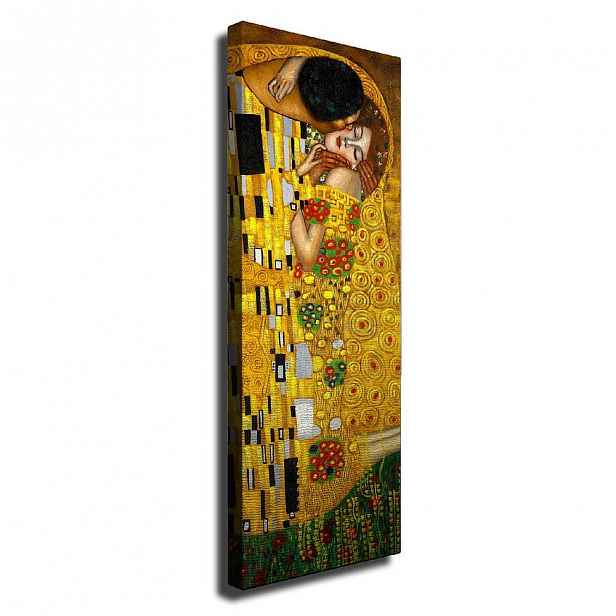 Nástěnná reprodukce na plátně Gustav Klimt The Kiss, 30 x 80 cm