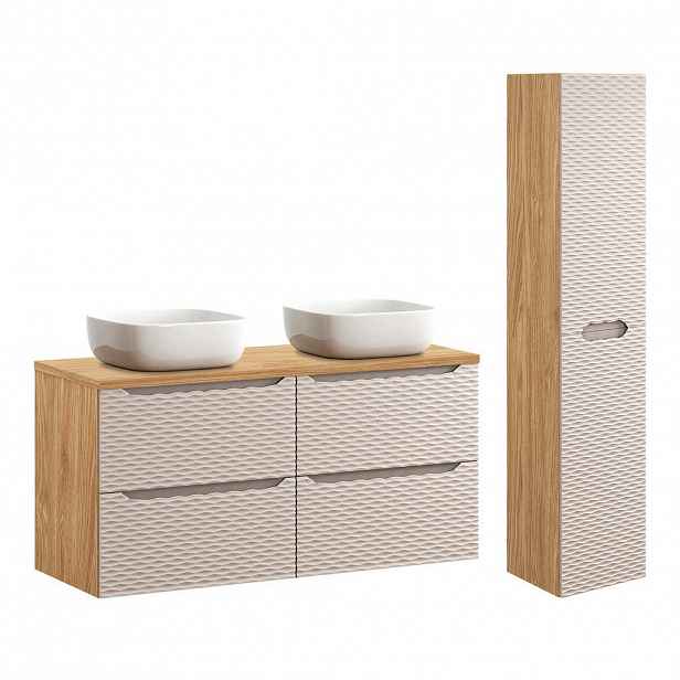 Petits-meubles KOUPELNOVÝ NÁBYTEK 120cm Elora 2er-Set Béžová a dřevo