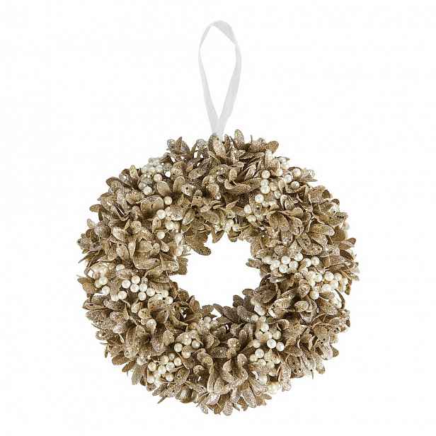 Butlers FLORISTA Věnec s perlami třpytivý 33 cm - zlatá