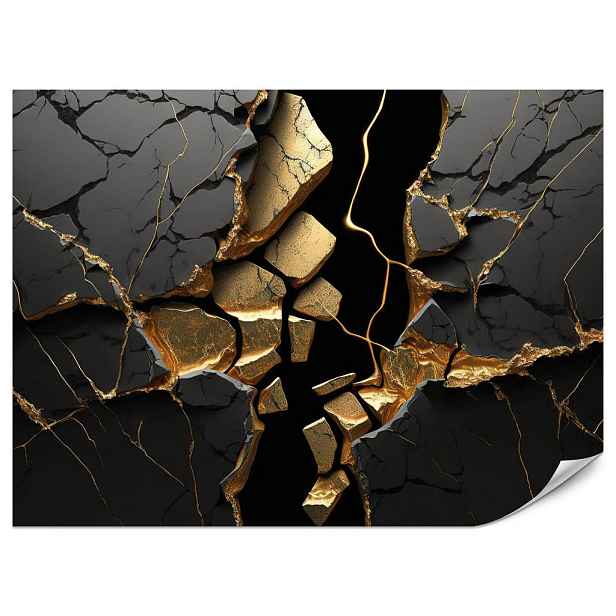 Muralo FOTOTAPETA do Obývacího Pokoje Černý Abstraktní Mramor Zlaté Praskliny Stěna 400x280