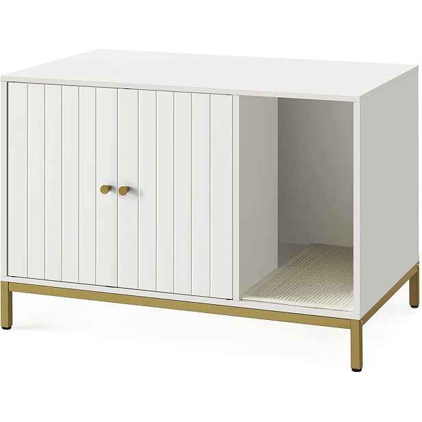 SONGMICS Kočičí toaleta Glenda 80 cm bílá/zlatá