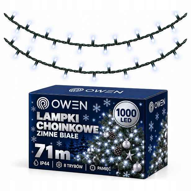 Vánoční Osvětlení Na Stromeček 1000 Led Bílé Studené 71 m Venkovní Vnitřní 8 režimů