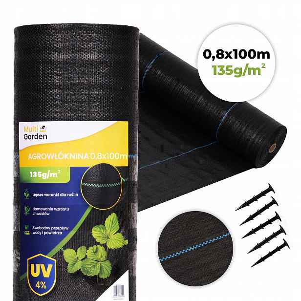 MultiGarden WEED135 Zahradní agrotextilie 135 g/m², 0,8 x 100 m 50 kolíků