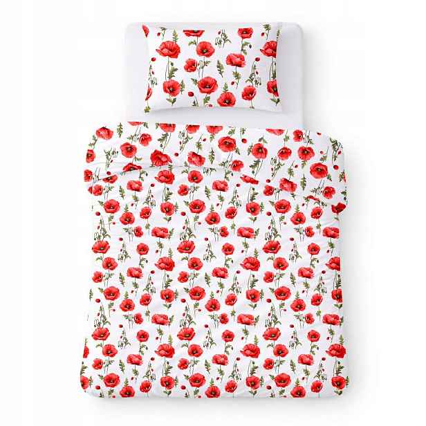 Povlečení bavlněné 140x200 bílé s červenými máky, klasické Cotton Home