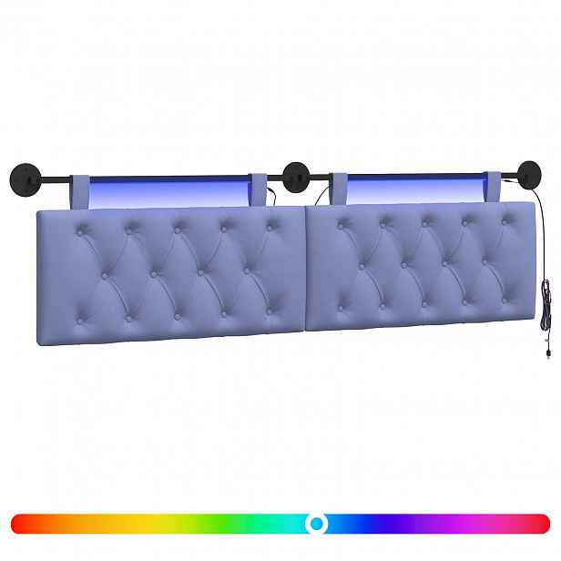 vidaXL Závěsné čelo postele S LED osvětlením Modrá džínovina Textil