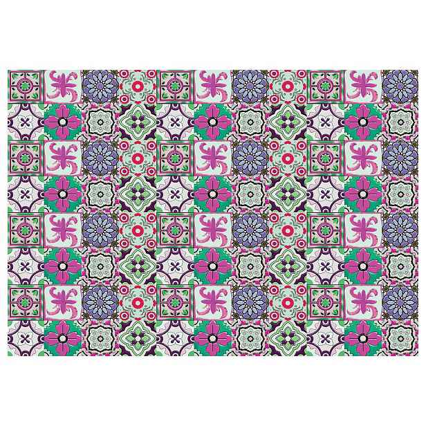 Fototapeta Geometrie zahrady Růžovo-zelené vzory na dlaždicích 208x146 lepidlo