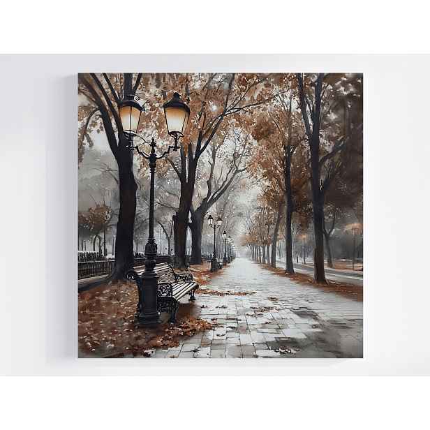 Obraz Na Plátně Canvas Krajina Město Ulice Aleja Lavičky Podzim Déšť 50x50