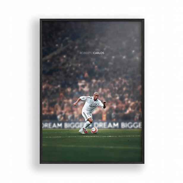 Obraz Roberto Carlos Real Madrid Plakát Rámeček Dřevěný Černý 30x42 cm