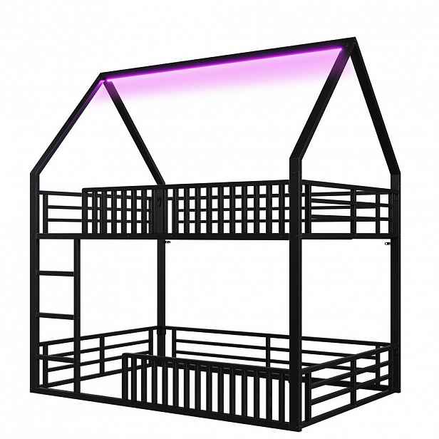 Redom PALANDA 140x200 cm s LED osvětlením, důmkovým designem a ochranným zábradlím, Černá