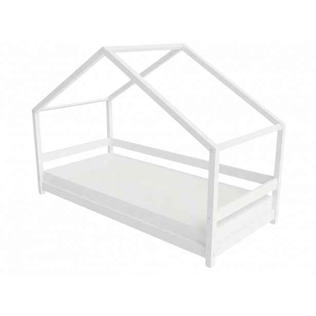 Benlemi Dětská postel domeček LUCKY s předním štítem Zvolte barvu: Bílá, Zvolte rozměr: 80x190 cm, Zvolte zábranu: S otevřeným vstupem
