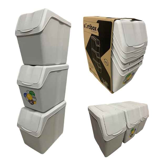 PROSPERPLAST Sada 3 odpadkových košů SORTIBOX popělavě šedý - 3x20L