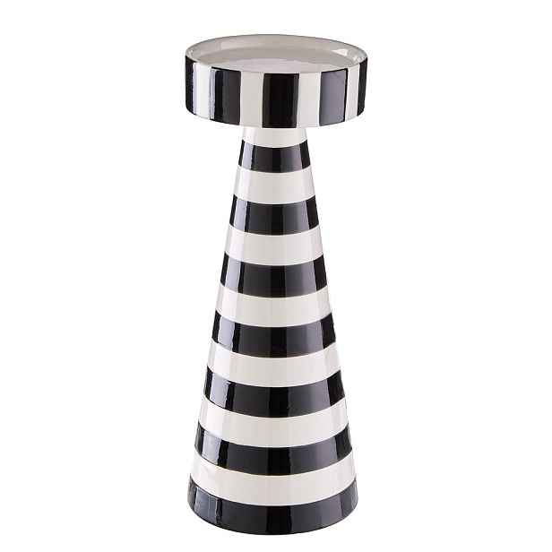 STRIPES Svícen na sloupovou svíčku 25 cm - černá/bílá
