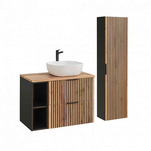 Petits-meubles KOUPELNOVÝ NÁBYTEK 80.6cm Gaia 2er-Set Dubové dřevo a černá barva