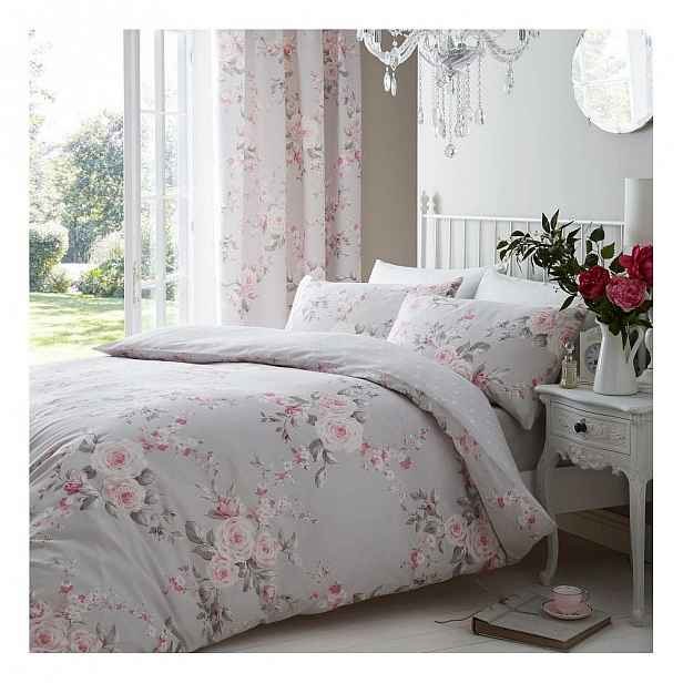 Šedé povlečení Catherine Lansfield Canterbury Rose, 200 x 200 cm