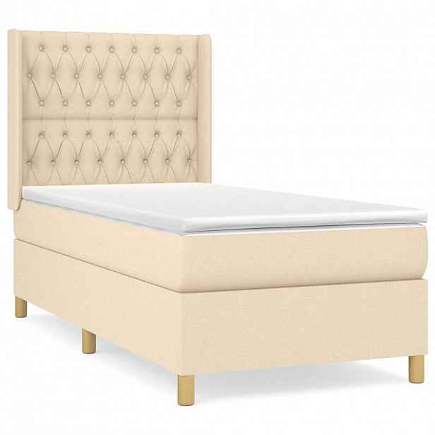 vidaXL Box spring postel s matrací krémová 100 x 200 cm textil