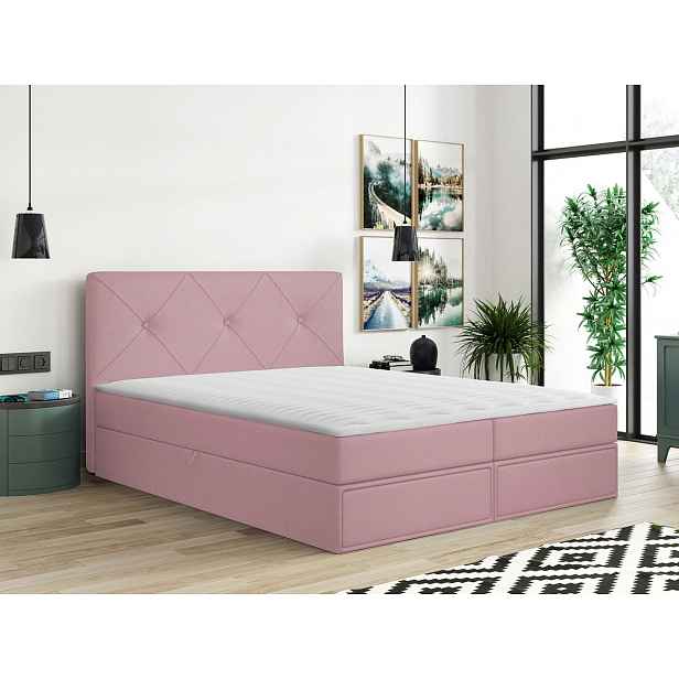 Moderní box spring postel Milena 180x200, růžová Manila HELCEL