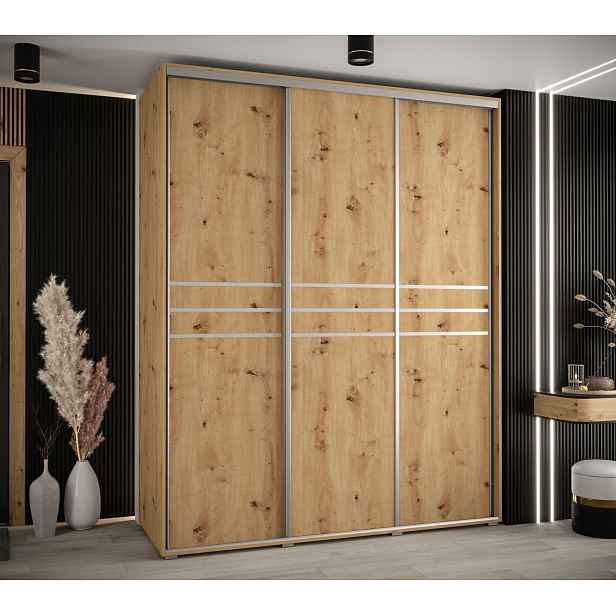Šatní skříň ASIRI 10 - 190/60 cm, dub artisan / stříbrná