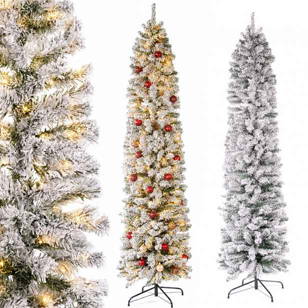 Vánoční Stromek Slim, Zasněžený, Umělý, Úzký, Kuželovitý, Božský, Prémiový, 210 CM