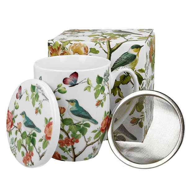 Duo Porcelánový hrnek BIRDY BIRD 350 ml se sítkem bílý/vícebarevný