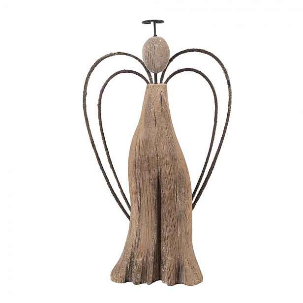 Hnědá dekorace dřevěná figurka anděl Angel Rustic L - 14*4*26 cm Clayre & Eef