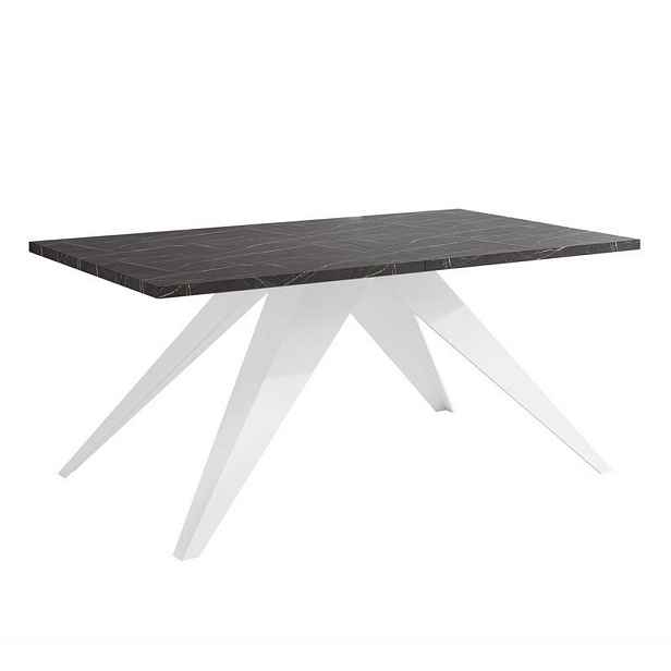 Idohome JÍDELNÍ STŮL XANDRO rozkládací 160/90/76 cm s kovovou podnoží, bílý / Grigia Pietra
